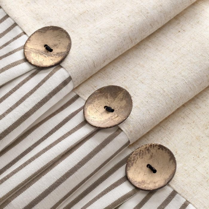Linen Button Farmhouse Beige Shower Curtain,Linen and Cotton Woven Fabric,Pleated Brown Stripe,Country Style,72x72 Inch - Image 3