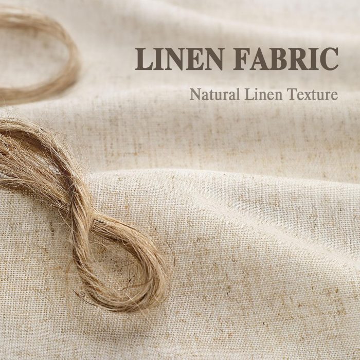 Linen Button Farmhouse Beige Shower Curtain,Linen and Cotton Woven Fabric,Pleated Brown Stripe,Country Style,72x72 Inch - Image 6