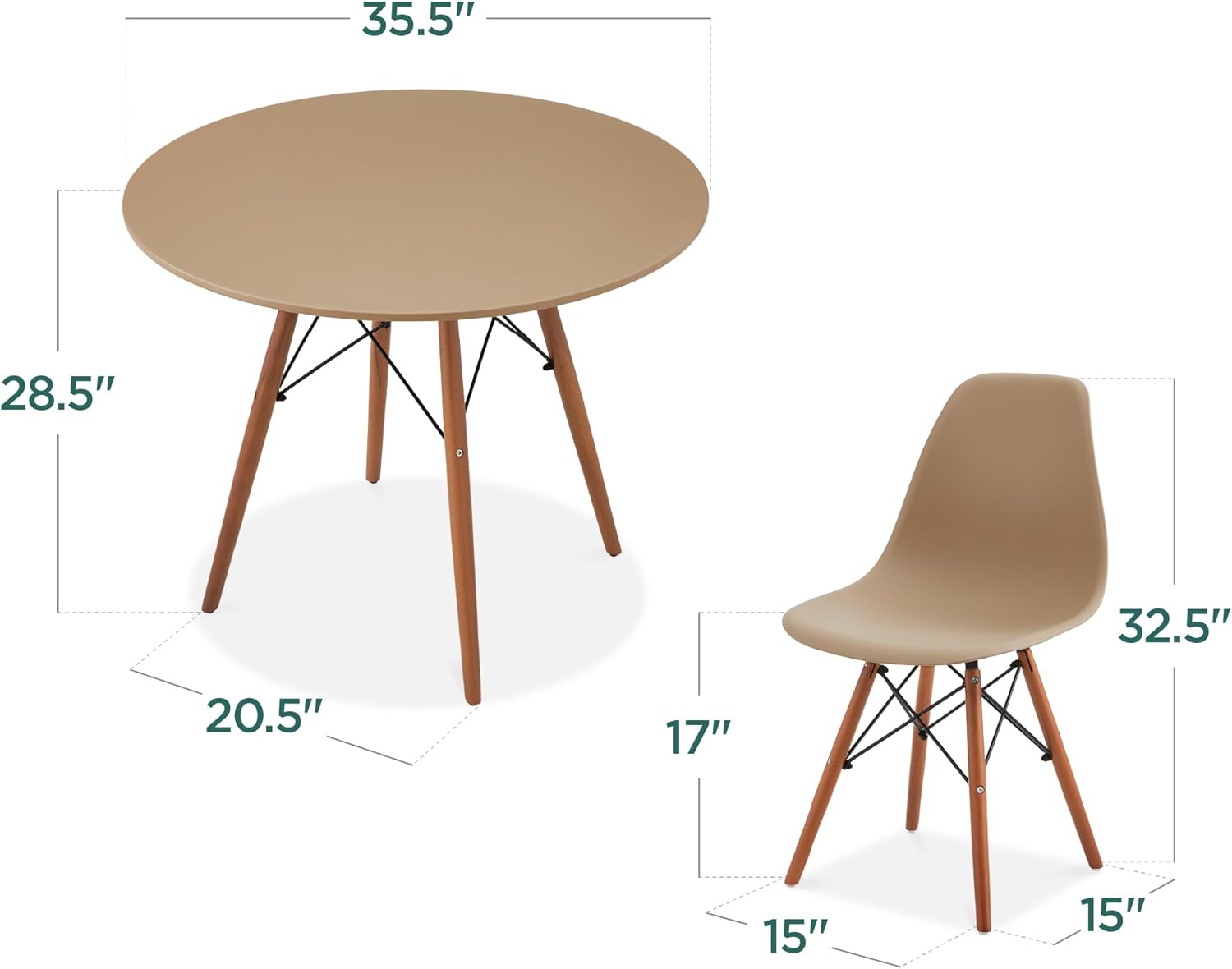Best Choice Products 5-Piece Dining Set, Compact Mid-Century Modern Table & Chair Set for Home, Apartment w/ 4 Chairs, Plastic Seats, Wooden Legs, Metal Frame - Beige/Walnut - Image 2