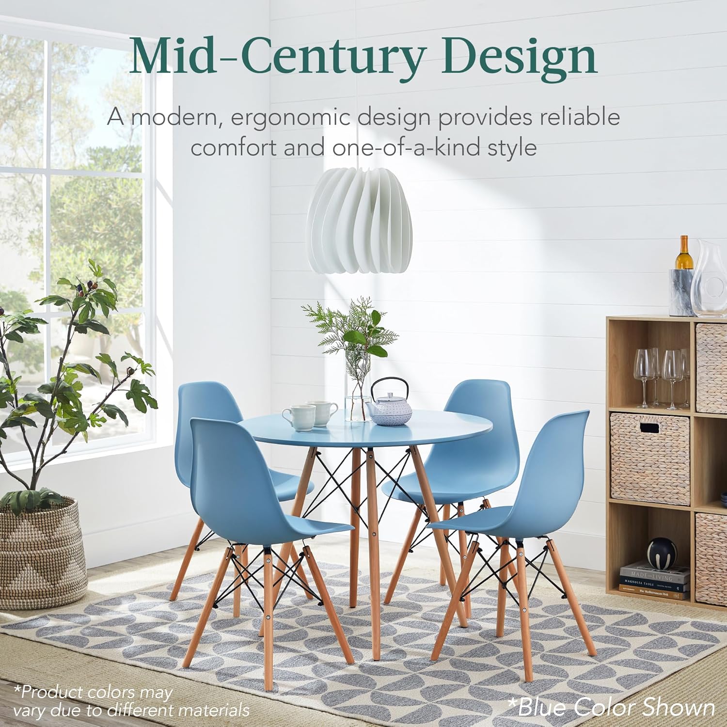 Best Choice Products 5-Piece Dining Set, Compact Mid-Century Modern Table & Chair Set for Home, Apartment w/ 4 Chairs, Plastic Seats, Wooden Legs, Metal Frame - Beige/Walnut - Image 3