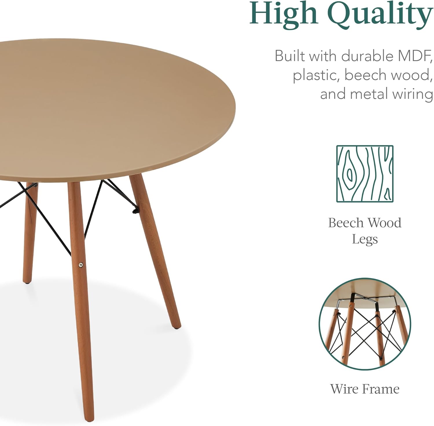 Best Choice Products 5-Piece Dining Set, Compact Mid-Century Modern Table & Chair Set for Home, Apartment w/ 4 Chairs, Plastic Seats, Wooden Legs, Metal Frame - Beige/Walnut - Image 5