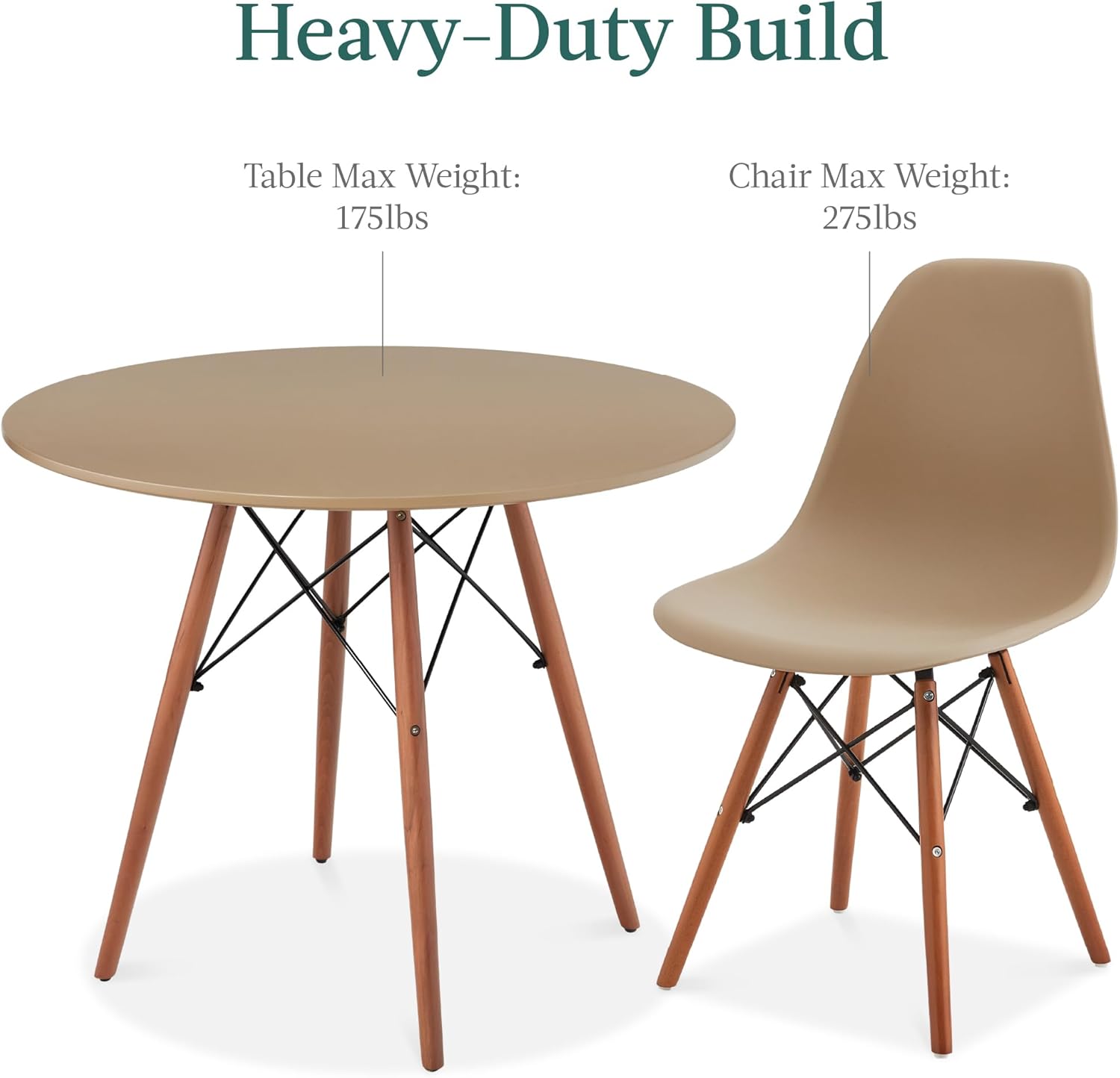 Best Choice Products 5-Piece Dining Set, Compact Mid-Century Modern Table & Chair Set for Home, Apartment w/ 4 Chairs, Plastic Seats, Wooden Legs, Metal Frame - Beige/Walnut - Image 7