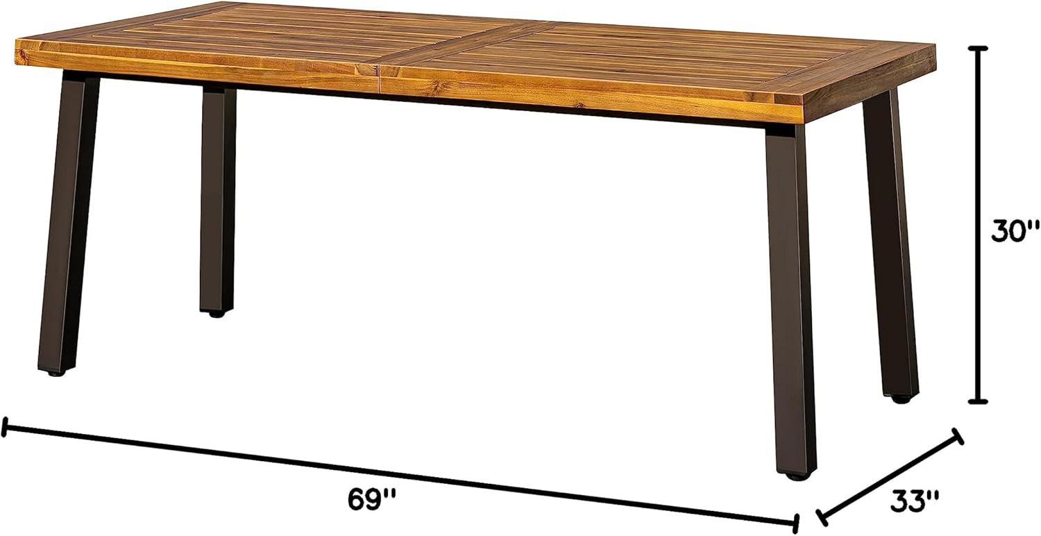 Devoko Home Acacia Wood Dining Table 6-Person Indoor Outdoor Table with Iron Legs, Sandblast Finish, Natural Stained, Rustic Metal, 69 * 33 * 30 inch (Natural) - Image 2