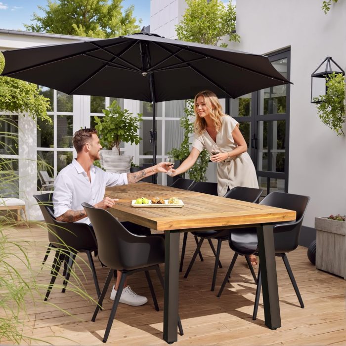 Devoko Home Acacia Wood Dining Table 6-Person Indoor Outdoor Table with Iron Legs, Sandblast Finish, Natural Stained, Rustic Metal, 69 * 33 * 30 inch (Natural) - Image 5