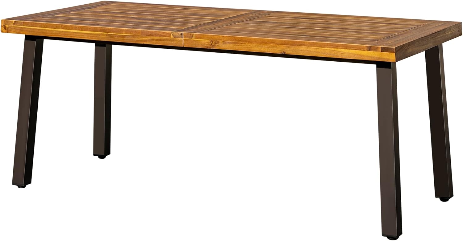 Devoko Home Acacia Wood Dining Table 6-Person Indoor Outdoor Table with Iron Legs, Sandblast Finish, Natural Stained, Rustic Metal, 69 * 33 * 30 inch (Natural) - Image 8