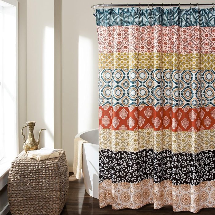Bohemian Stripe Shower Curtain, 72" W x 72" L, Turquoise & Orange - Enchanting and Bold Colorful Design Perfect for Boho Bathroom Decor
