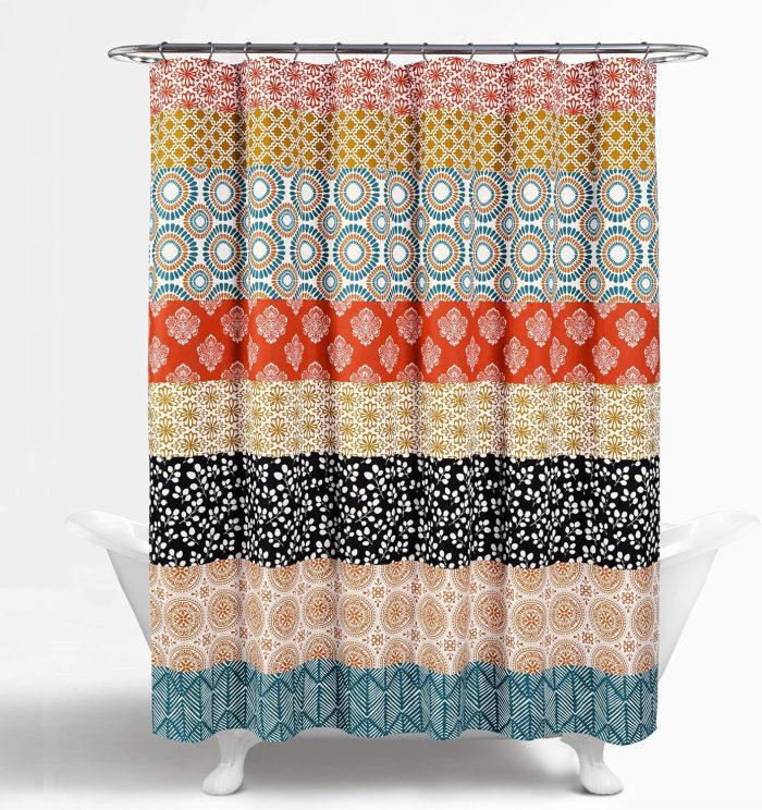 Bohemian Stripe Shower Curtain, 72" W x 72" L, Turquoise & Orange - Enchanting and Bold Colorful Design Perfect for Boho Bathroom Decor - Image 3