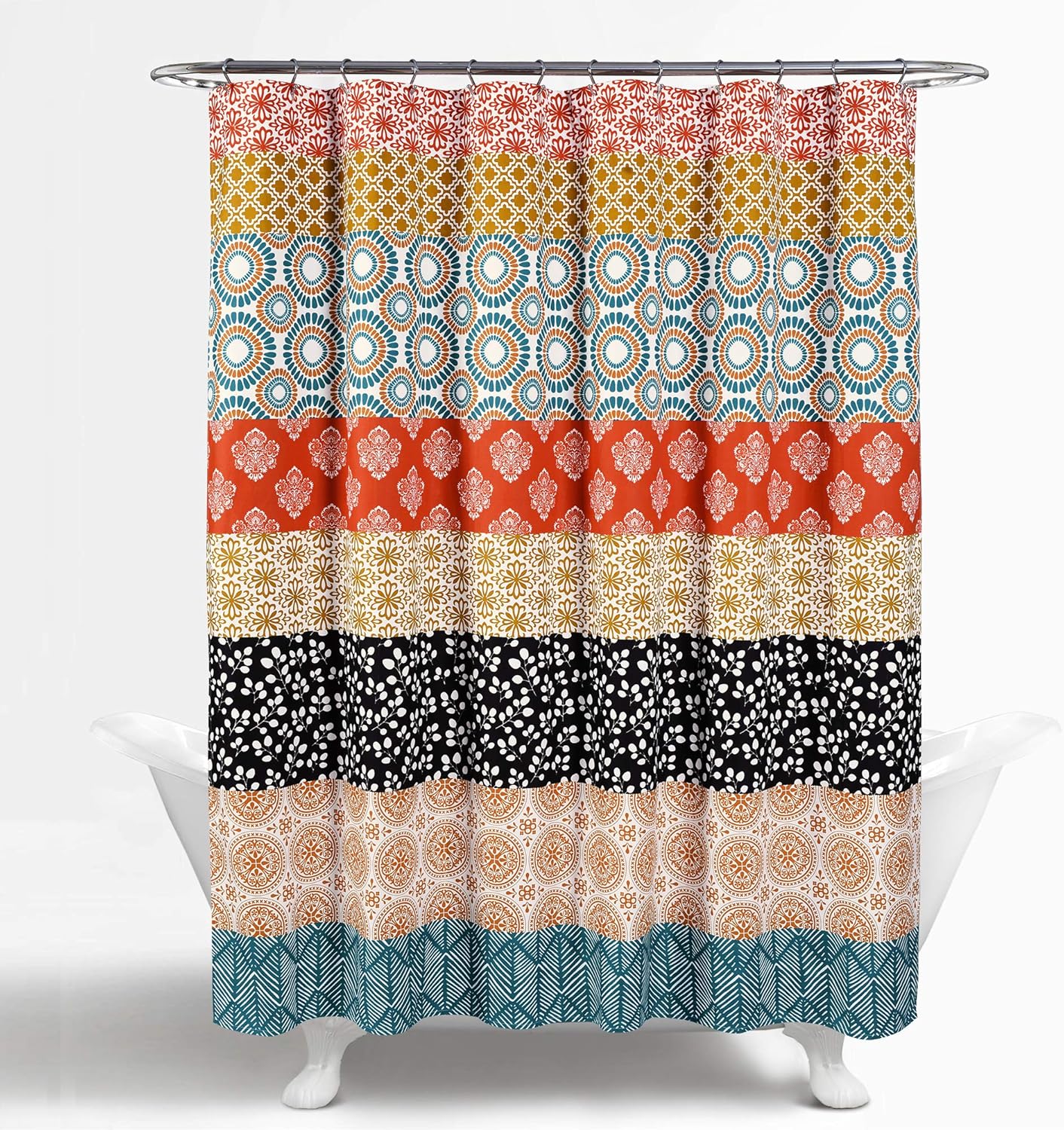 Bohemian Stripe Shower Curtain, 72" W x 72" L, Turquoise & Orange - Enchanting and Bold Colorful Design Perfect for Boho Bathroom Decor - Image 3