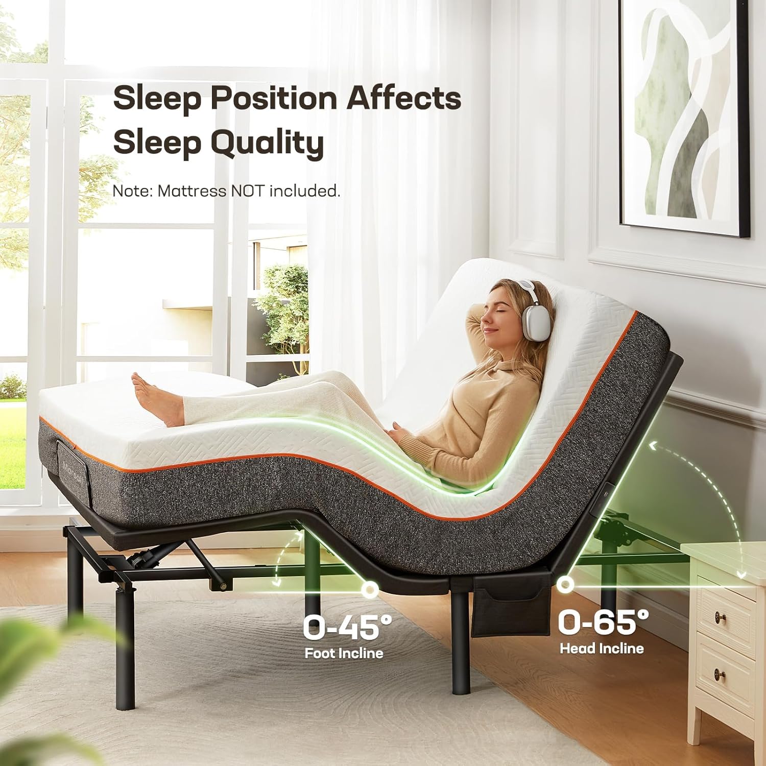 Marsail MS01 Queen Adjustable Bed Base Frame, 4 Ports USB A&C Adjustable Bed Base with Under-Bed Nightlight, 3 Minutes Fast Assembly, Wireless Remote Control Adjustable Bed with 4 Height Options - Image 3