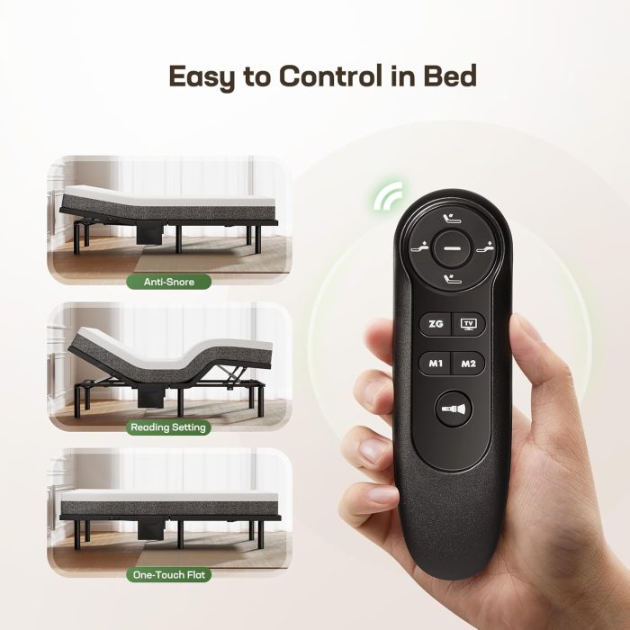 Marsail MS01 Queen Adjustable Bed Base Frame, 4 Ports USB A&C Adjustable Bed Base with Under-Bed Nightlight, 3 Minutes Fast Assembly, Wireless Remote Control Adjustable Bed with 4 Height Options - Image 5