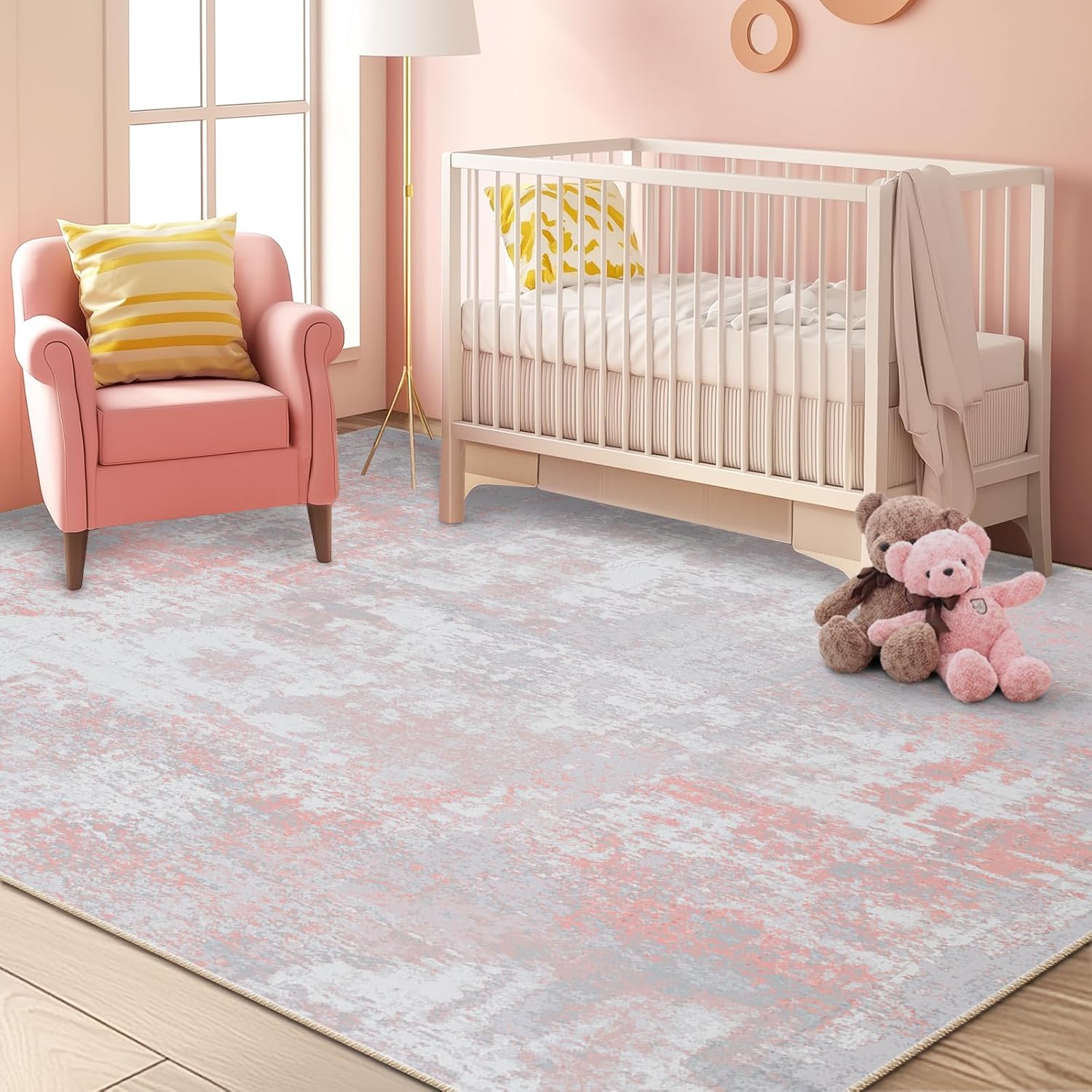 Washable Area Rugs 5'x7' Non-Slip Modern Abstract Soft for Living Room Entryway Bedroom, Print Pattern, Grey Pink - Image 7